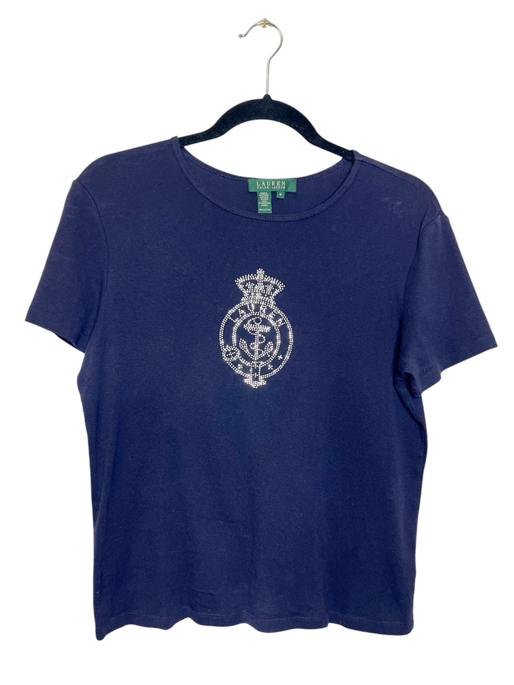 Lauren Ralph Lauren Rhinestone Nautical Anchor Crest Coastal Tee size Medium